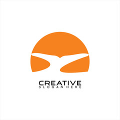 Shark tail logo design vector with sunset concept.