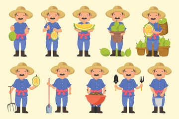 Durian beat quality in farmer hand, set of Asian man farmer 