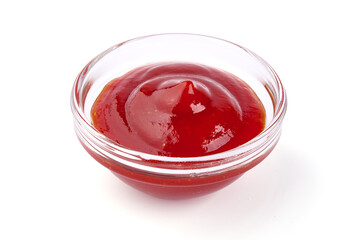 Red tomato sauce, isolated on white background.