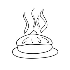 Monochrome picture, Delicious hot autumn pie with fruit filling, vector cartoon