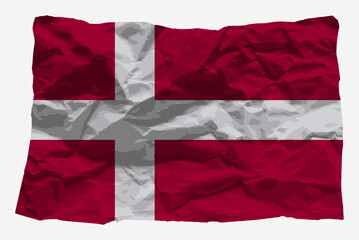 Denmark flag on crumpled paper vector, copy space, Country logo concept, flag with wrinkled texture paper