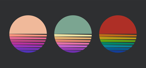 Neon Retro Old Style Sunset Set. Vector