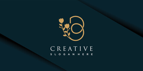 Beauty logo with letter b and flower concept - obrazy, fototapety, plakaty