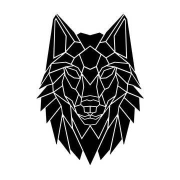 Wolf origami geometric polygonal black vector on white background eps format
