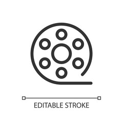 Film reel pixel perfect linear ui icon. Motion pictures. Recorded strip. Online marketplace. GUI, UX design. Outline isolated user interface element for app and web. Editable stroke. Arial font used