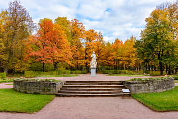 Sculpture in Pavlovsky park in autumn, Pavlovsk, Saint Petersburg, Russia