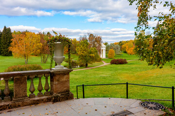 Autumn landscape in Pavlovsky park in autumn, Pavlovsk, Saint Petersburg, Russia