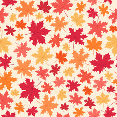 Fototapeta premium Maple leaves seamless pattern. Many autumn leaves of maple falling. Fall colors yellow, orange, red. Autumnal background repeat design.