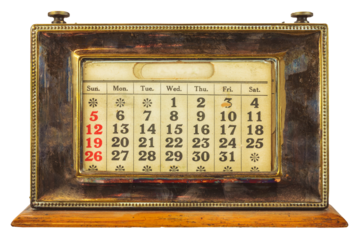 Vintage desktop calendar isolated on a transparent background