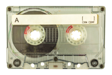 Vintage old audio compact cassette on a transparent background