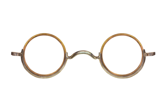 Vintage circular eyeglasses isolated on a transparent background