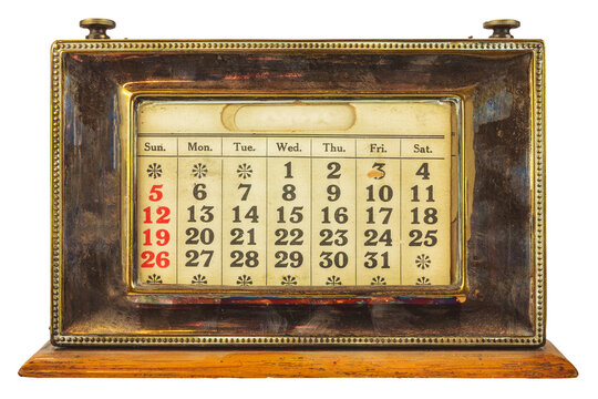 Vintage desktop calendar isolated on a transparent background