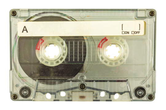 Vintage old audio compact cassette on a transparent background