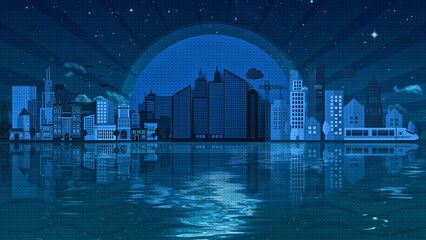 Industrial City. Night view country. City ​​that sleeps. The night in the city