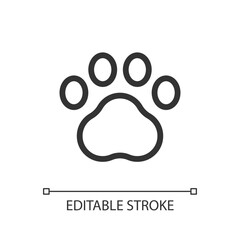 Pet paw pixel perfect linear ui icon. Goods for domestic animals. Online marketplace. GUI, UX design. Outline isolated user interface element for app and web. Editable stroke. Arial font used