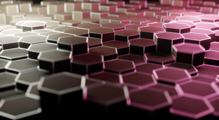 Obraz premium hexagon background some blur in side view 3d rendering.