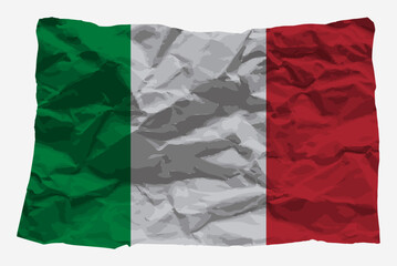 Italy flag on crumpled paper vector, copy space, Country logo concept, flag with wrinkled texture paper