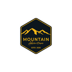Retro Vintage Mountain Landscape Logo Design Vector, Rocky Ice Top Mount Peak Silhouette