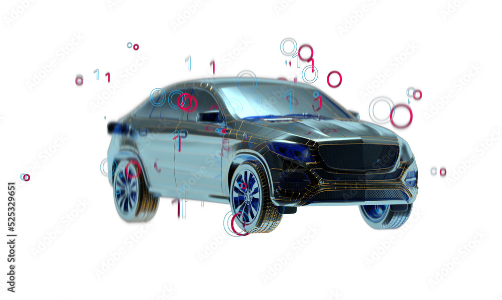 Poster 3d isometric image of a smart or intelligent car.