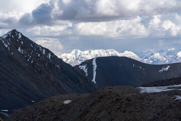 Panorama of snowy mountains in Kyrgyzstan