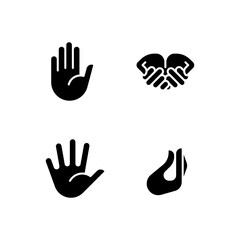 Obraz premium Conveying information by gestures black glyph icons set on white space. Communication system. Hand signs system. Silhouette symbols. Solid pictogram pack. Vector isolated illustration