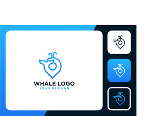 whale logo design with location and line art