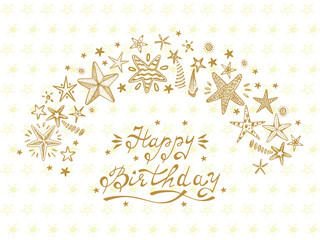 Happy Birthday! Hand drawn doodle Fireworks and Stars. Holiday background vector illustration