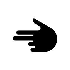 Finger gun black glyph icon. Children imagination. Flirting sign style. Hand gesture. Imitating handgun. Silhouette symbol on white space. Solid pictogram. Vector isolated illustration