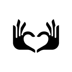 Obraz premium Hands heart gesture black glyph icon. Showing affection and love. Romantic relationship. Charity activity. Silhouette symbol on white space. Solid pictogram. Vector isolated illustration