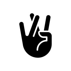 Praying for good luck black glyph icon. Crossed ring and middle fingers. Traditional hand gesture. Positive sign. Silhouette symbol on white space. Solid pictogram. Vector isolated illustration