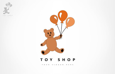 Teddy bear with balloons logo vector. Toy store design.