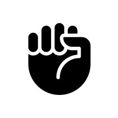 Riot fist black glyph icon. Protests and fighting for justice. Aggressive hand gesture. Social issue. Silhouette symbol on white space. Solid pictogram. Vector isolated illustration