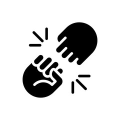 Fototapeta premium Fist bump sign black glyph icon. Funny greeting gesture. Communication process. Body language expression. Silhouette symbol on white space. Solid pictogram. Vector isolated illustration