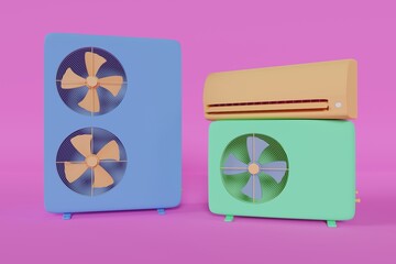three different air conditioners on a pink background 3d