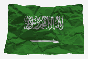 Saudi Arabia flag on crumpled paper vector, copy space, Country logo concept, flag with wrinkled texture paper