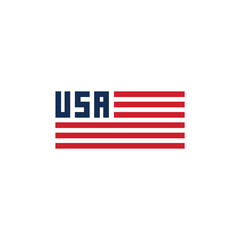 USA flag. America logo. Made in USA. The sign is white, blue, red. Modern colored logo vector.