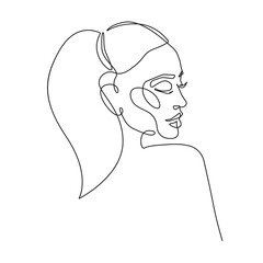 Woman Abstract Face Line Art Drawing. Fashion Female Portrait Minimalist Style. Woman Drawing for Cosmetics. Continuous Line Art Fashion Minimal Print. Beauty Logo. Vector EPS 10