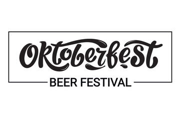 Oktoberfest Beer Festival stylish luxury logo handwritten lettering vector design, black letters in a frame. Design template event celebration.  Title for greeting cards and posters. Bavarian banner.