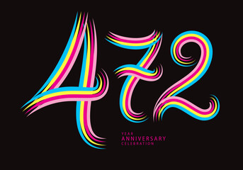 472 number design vector, graphic t shirt, 472 years anniversary celebration logotype colorful line,472th birthday logo, Banner template, logo number elements for invitation card, poster, t-shirt.