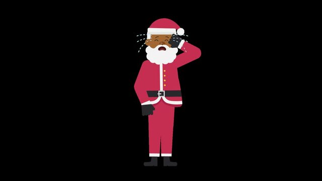 Black Santa Claus is crying while being sad with tears jumping out of his eyes