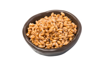  food in a brown ceramic bowl isolated