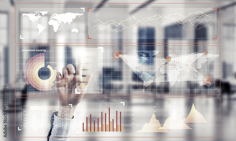 Aufkleber concept of using modern technologies for business globalization and networking