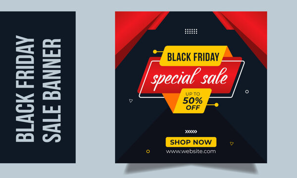 Black Friday Social Media Banners Template Design For Instagram And Facebook Post With Super Offers And Promotions
