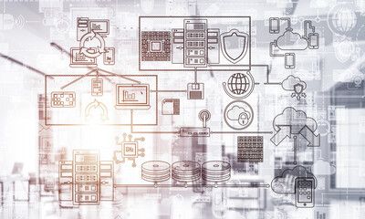 Technology background image with media interface as connection and networking idea. Mixed media