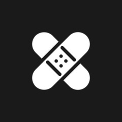 Healing patch dark mode glyph ui icon. Simple filled line element. User interface design. White silhouette symbol on black space. Solid pictogram for web, mobile. Vector isolated illustration