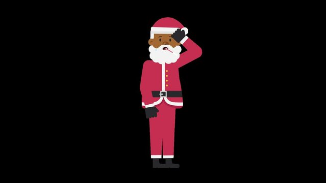 Black Santa Claus is sick with fever, not feeling well, with a thermometer in his mouth