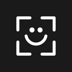 Face identification dark mode glyph ui icon. Simple filled line element. User interface design. White silhouette symbol on black space. Solid pictogram for web, mobile. Vector isolated illustration