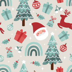 Seamless Pattern with Christmas Ornament, Vector illustration for Happy New Year and Merry Christmas Background Wallpaper