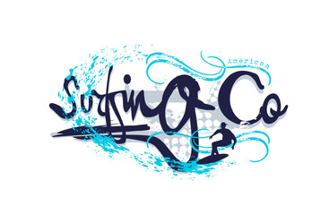 Vector illustration of letter graphic,surfing in California, for designing t-shirts, shirts,hoodies,poster,banner,flyer,postcard .	