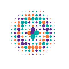 Colorful Halftone Art. Abstract Set. Texture Modern. Dot Logo. Circle Retro. Gradient Set. Effect Shape. Round Backdrop. Design Background.